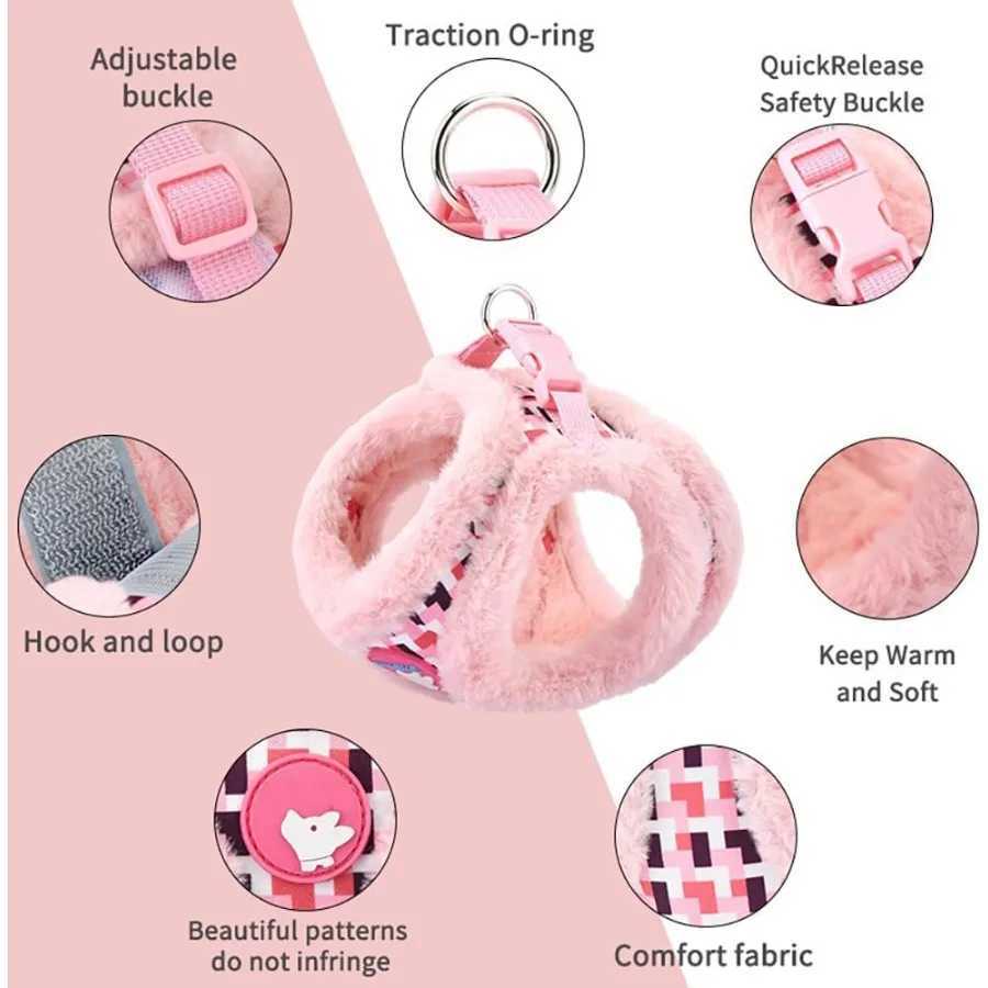 Small Dog Harness and Leash Set Winter Warm Dog Vest Harness Soft Plush Padded Puppy Harness with Quick Release Buckles for Wal J251110