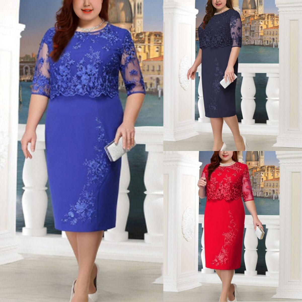 Hot selling lace stitching fake two-piece set of chubby oversized dresses in three colors and eight sizes