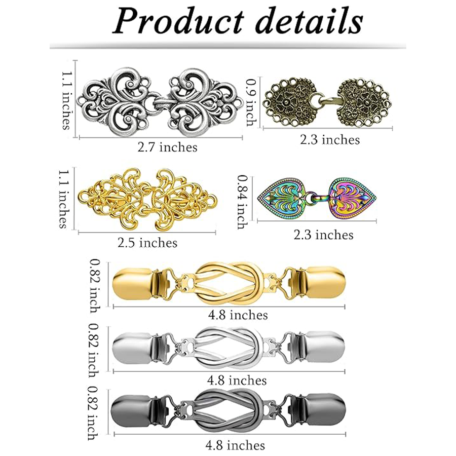 7 Pcs Vintage Sweater Shawl Clips Retro Cardigan Collar Dress Shirt Jacket Waist Brooch Clip for Women Clothing Multiple Colors 7 Styles