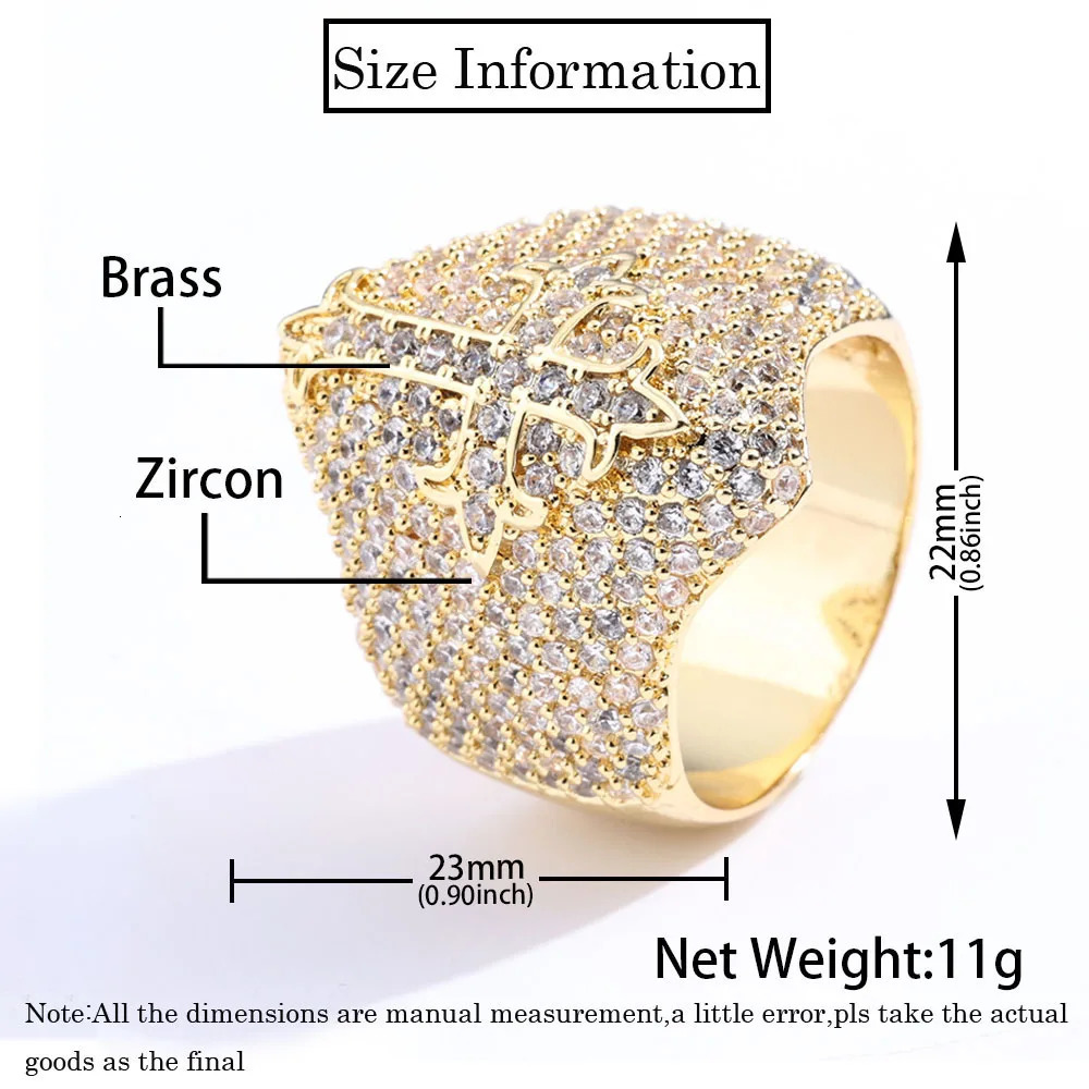Hip Hop Jewelry Fashion Style Cross Cuban Ring for Men Bling Iced Out Round T-shaped Diamond Cross Ring Party Gift 250409