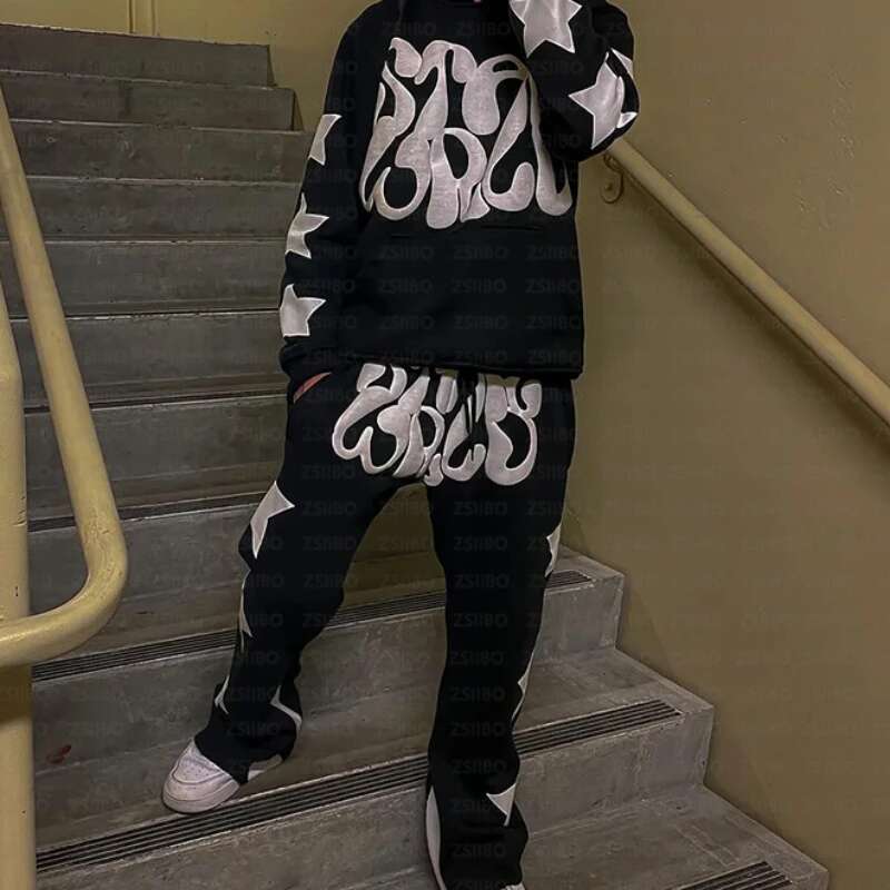 Fashion Star Letter Printed Long Sleeved Hooded Sweatshirt Y2k Hoodie Women Clothing Coat Top Jacket Pullover Sweatpant
