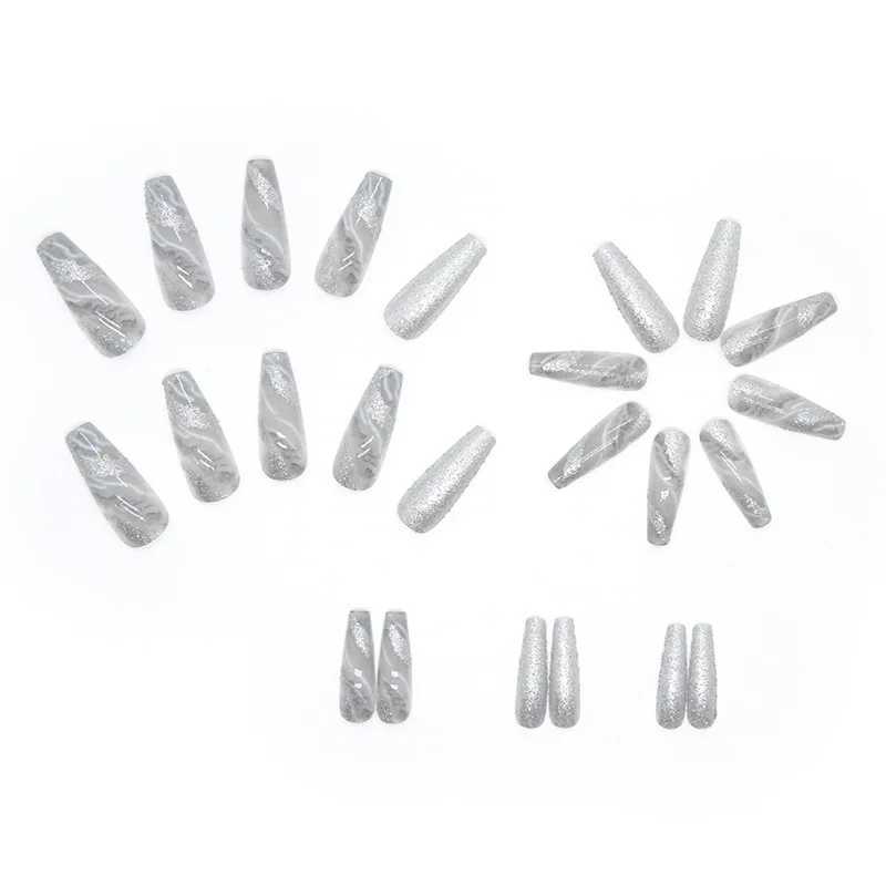 24 long French minimalist flash nails with jelly gel and nail files W250410