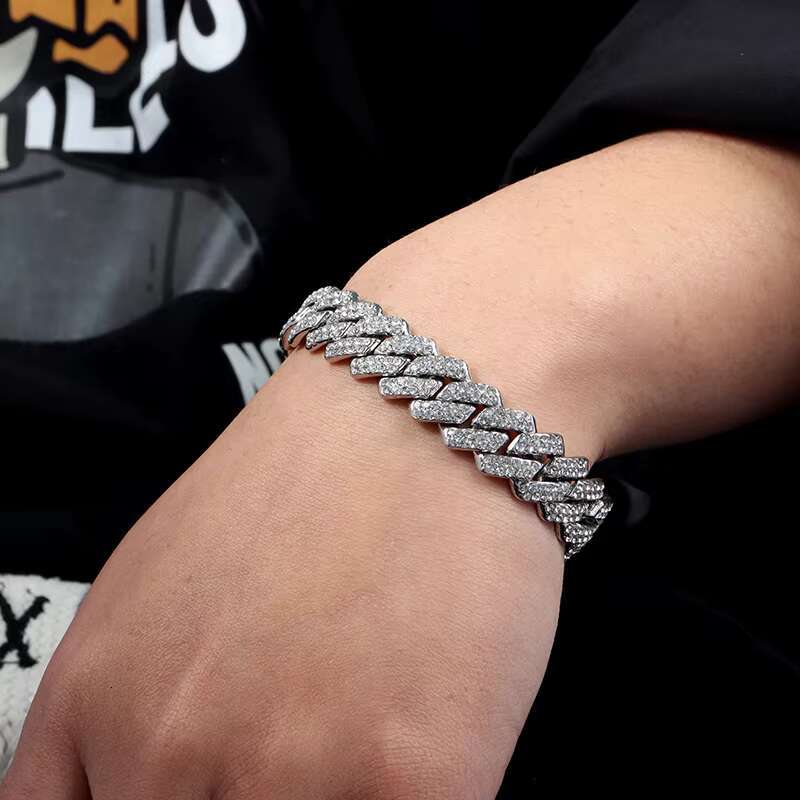 Hot-selg 12MM Gold Sier-plated Rhies Cuban Chain Alloy Punk Hip-hop Jewelry with the Same Accessories Rap Stars