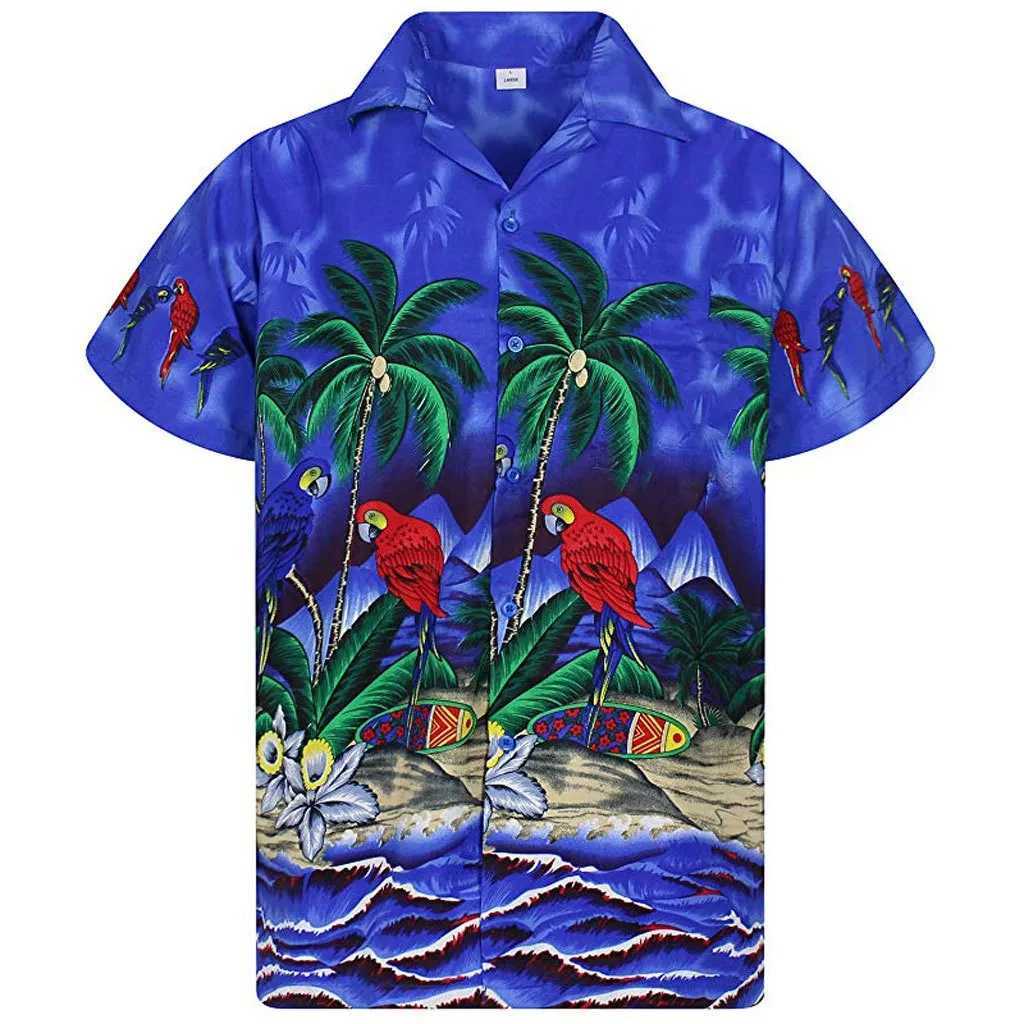 Hawaii Palm Tree 3D Printed Mens Shirt Mens/Womens Casual Fashion Short Sleeve Shirt Collar Button Top Oversized Unisex Clothing X250410