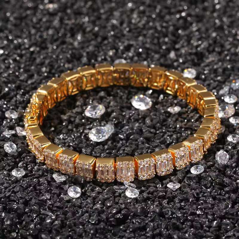 Hip Hop Zirconia Baguette Bracelet Mens Diamond Tennis Bracelet Singers Rappers Bling Cz Bracelets