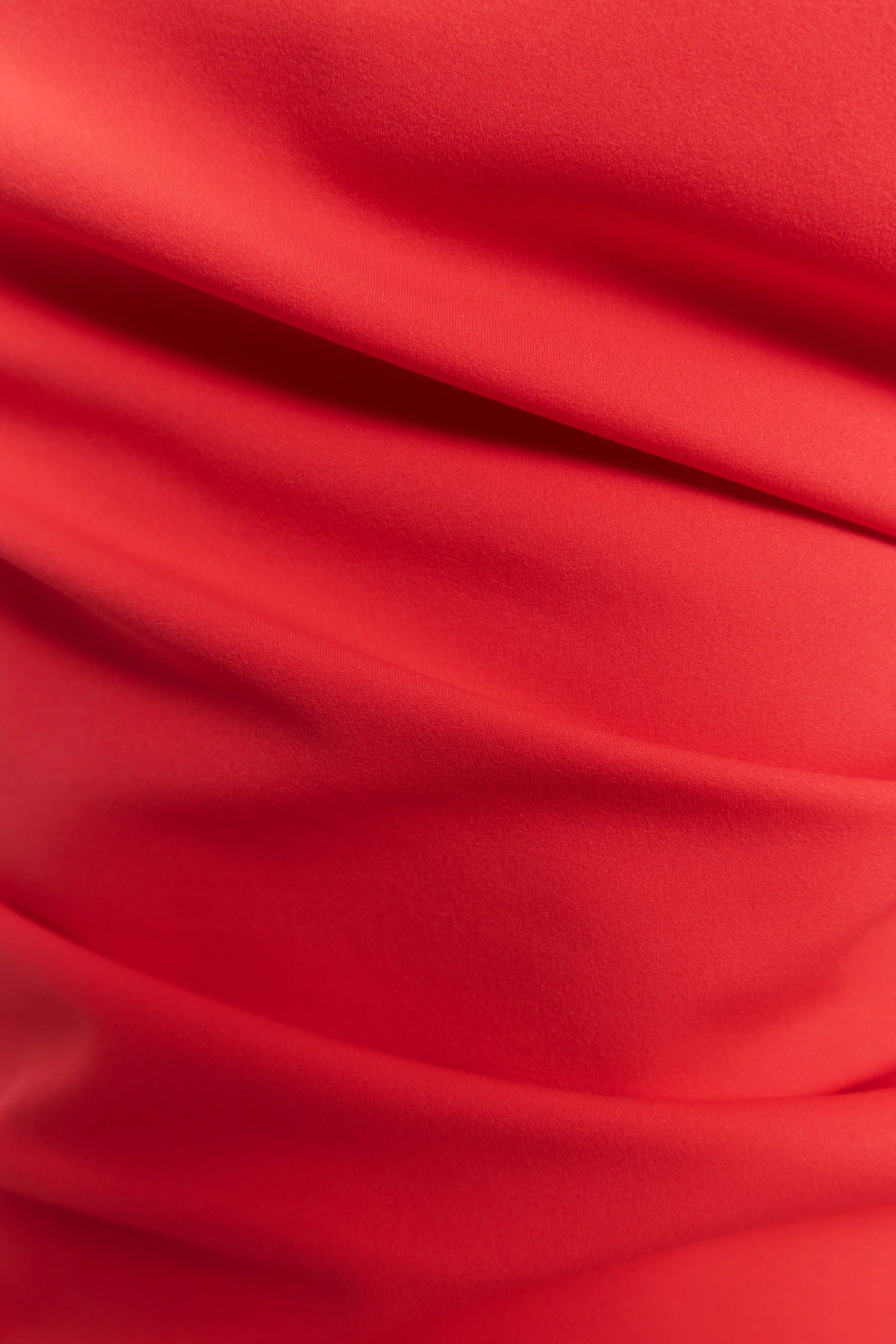 Women's Red Slim Fit Shirred Stand-Collar Top, Draped Long Sleeve Hip-Length Blouse