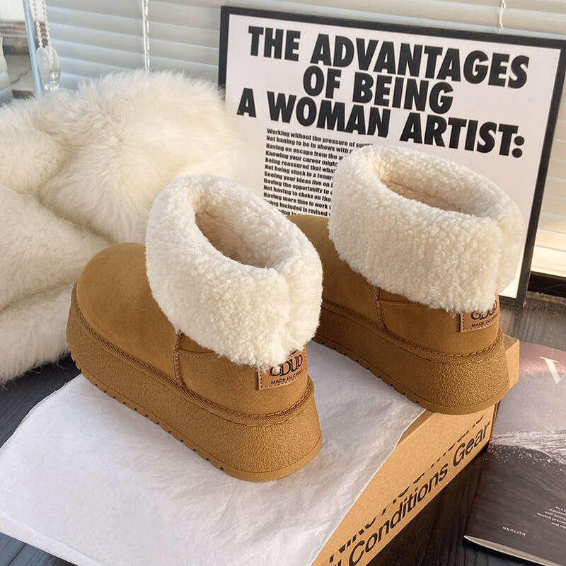 Women's Snow Winter Fleece Lined Thickened Warm Casual Versatile Cotton Outdoor Non-Slip Hiking Martin Boots DH90