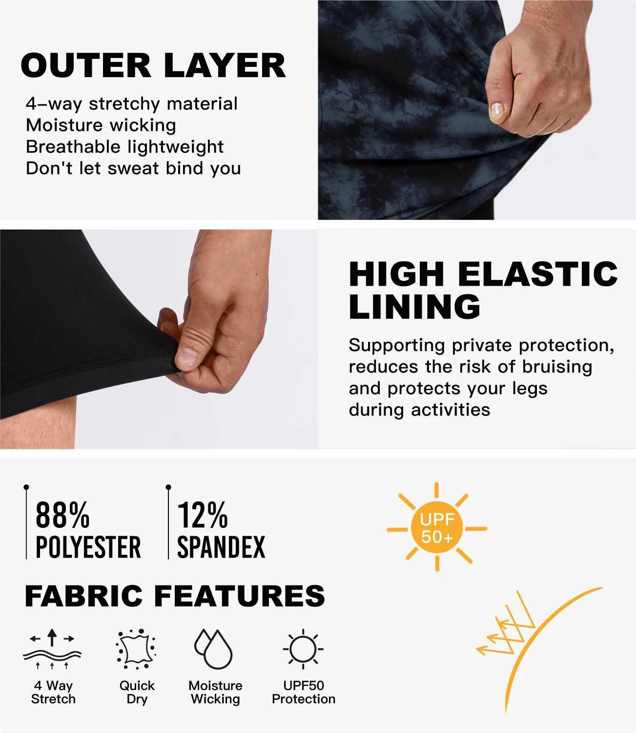 SURFCUZ mens swimming rod with compression lining elastic beach shorts quick drying no reverse gear swim board shorts with pockets X250410
