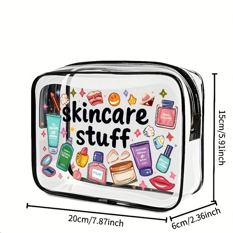 1pc Large Transparent Makeup Bag with Zipper Closure Spacious Cosmetic Organizer Lightweight Travel Toiletry Case PVC Makeup Bag 251110