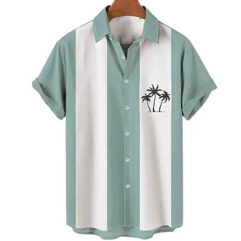 Hawaiian mens summer 3D coconut tree print mens holiday short sleeved beach top mens 6XL breathable clothing X250410