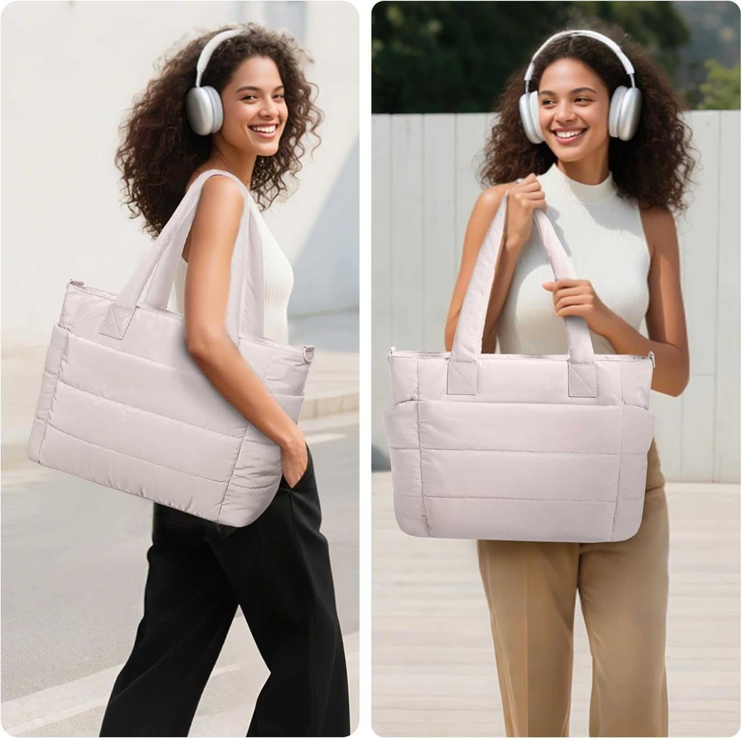 Womens Tote Bag Puffer Large Quilted Nurse with Zipper Suitable for Work and Travel