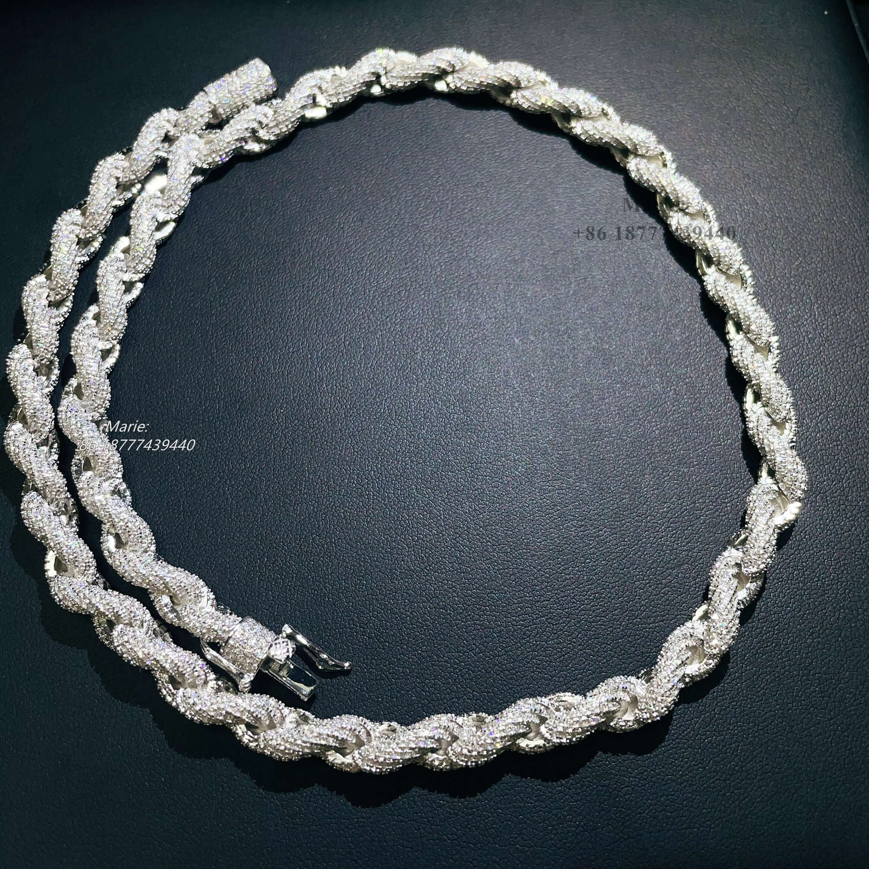 Drop Shipping White Gold 925 Sterling Silver Micro Pave Vvs Moissanite Diamond Rope Chain Necklace