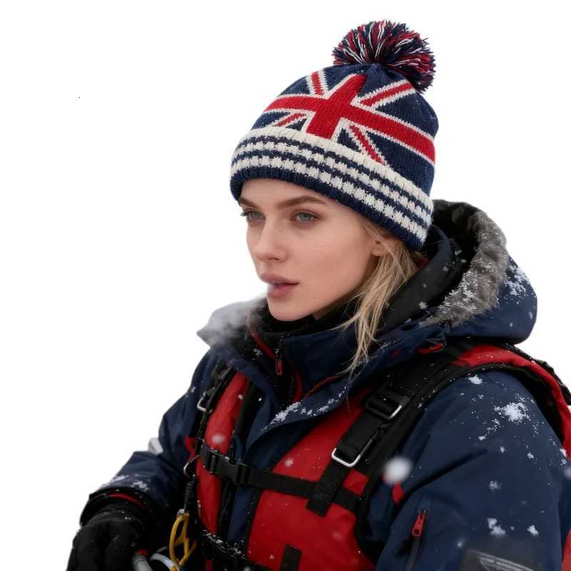 1pc Winter Knit Warm Beanie Hat for Men Women British American Flag Printedsuitable for Outdoor Ski Sport Hiking Windproof CapXJ251110