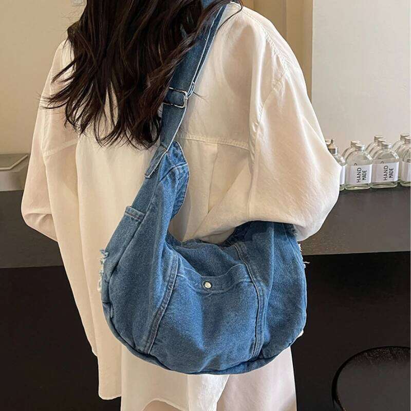 Casual Denim Women's Shoulder Bags Large Capacity Retro Design Ladies Tote Handbags Korean Style Trendy Female Crossbody Bag