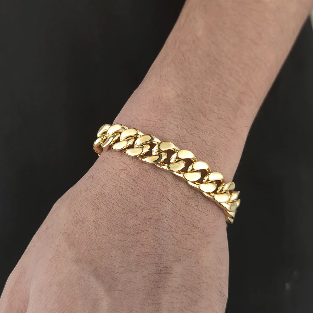 11mm/1m Hip Hop Jewelry 18k Plated Gold Stainless Steel Miami Cuban Bracelet Custom Cuban Link Bracelet Men 250408
