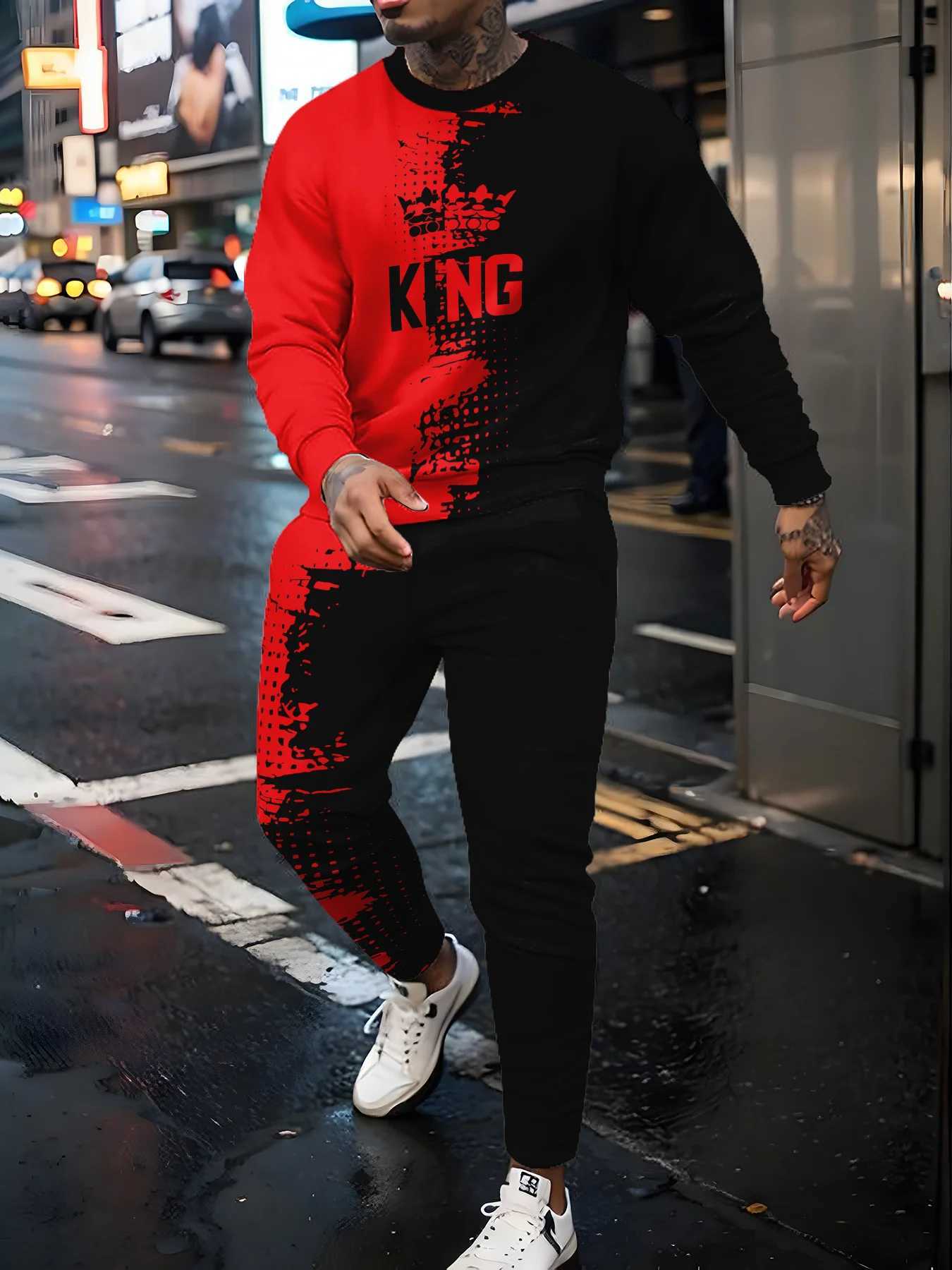 Autumn Mens Long Sleeve T-Shirts Pants Sets 3D Print Fashion Men Sportswear Man Clothes Street Tracksuit Jogger 2 Piece Outfits W251110