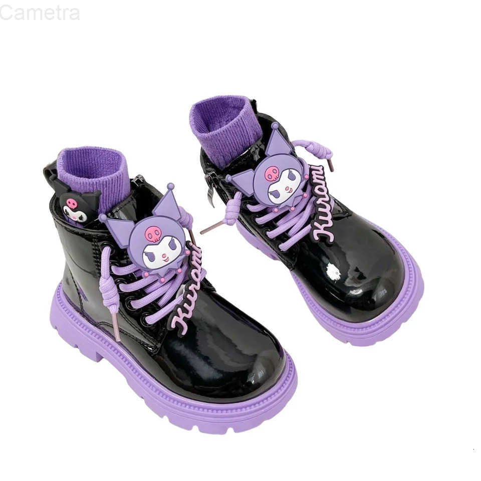 Sanrio Kids Princess Shoes Cute Kuromi Soft Sole Girls Leather Boots Comfort Non-Slip Autumn Winter Children Short Cotton Boots H251110