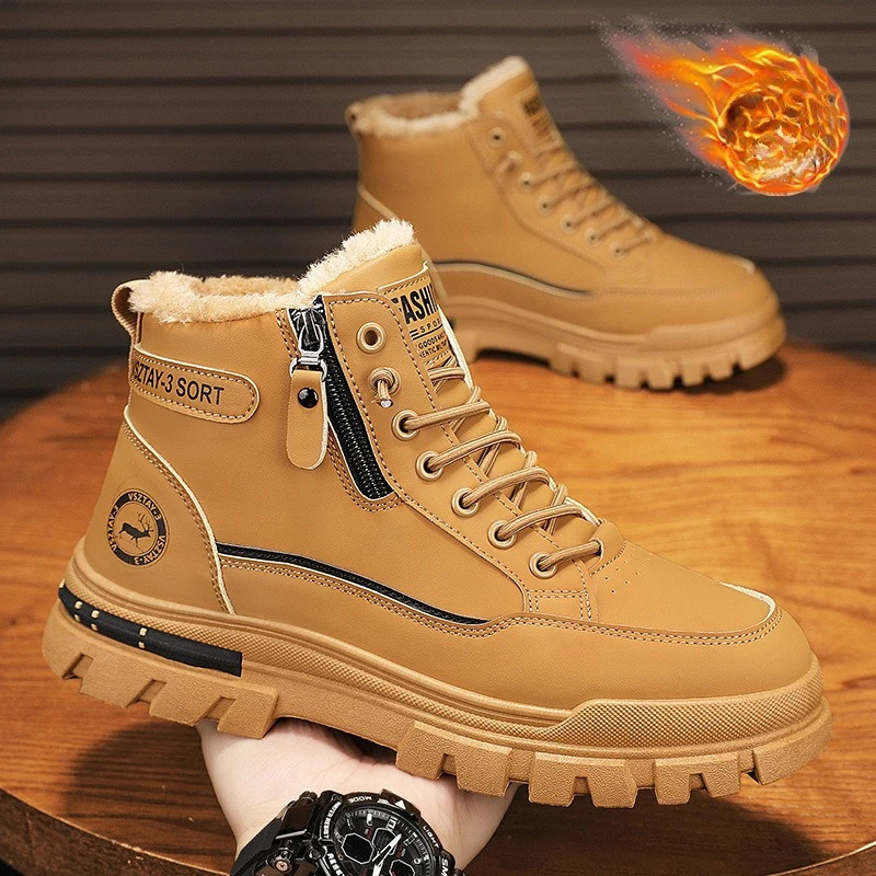 winter plush thick warm mens cotton shoes trendy outdoor high top male snow boots 251107