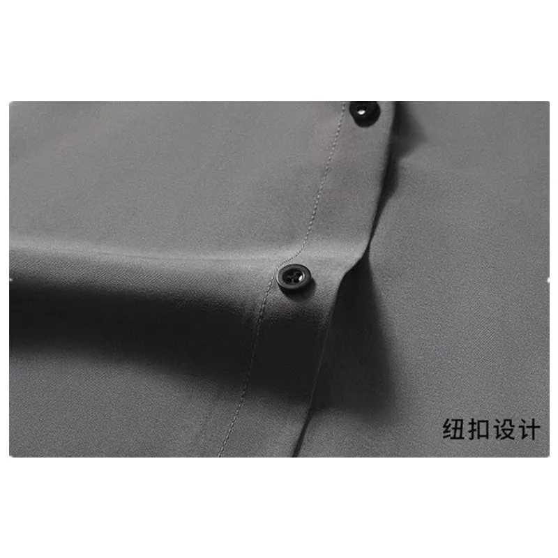 Advanced mens ice silk shirt for spring and summer thin luxurious loose Korean business shirt solid fashionable pleated dress jacket B0142 X250410