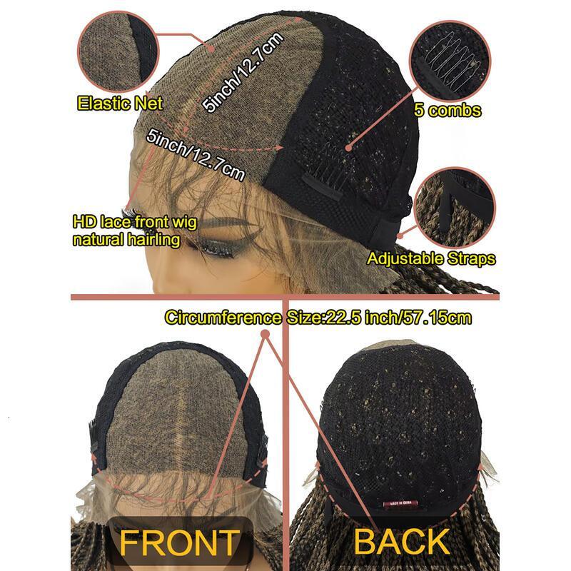 28 inch for Women Full Box Braided KnotlessBraided Wigs Lightweight Braids Synthetic Lace Front Wig Black and brown