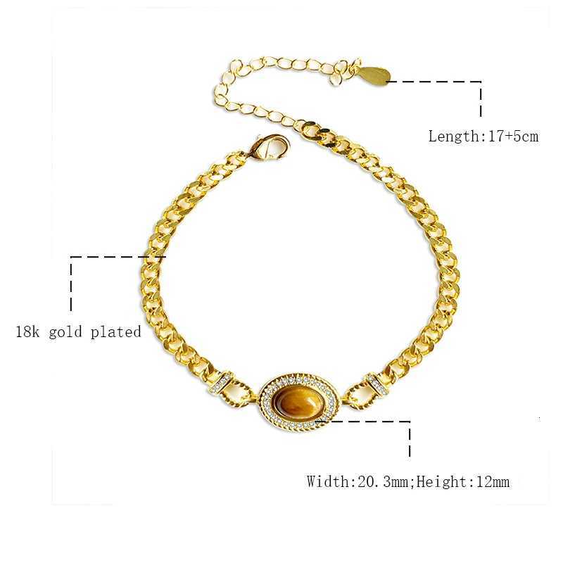French Palace Style Tiger Eye Stone Bracelet Premium Luxury 18k Gold Plated Cuban Chain Women Zircon Bracelet Party Jewelry GiftT251110