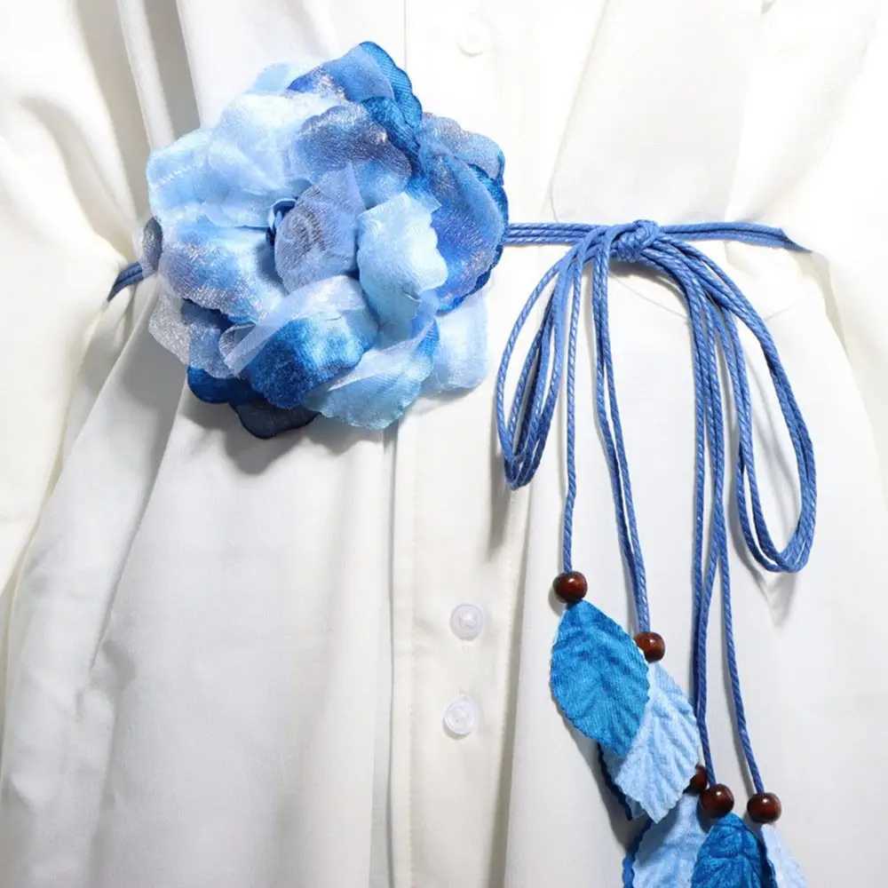 Casual knotted waistband dress for women thin waistband long tassel woven waistband elegant handmade floral decoration X250410