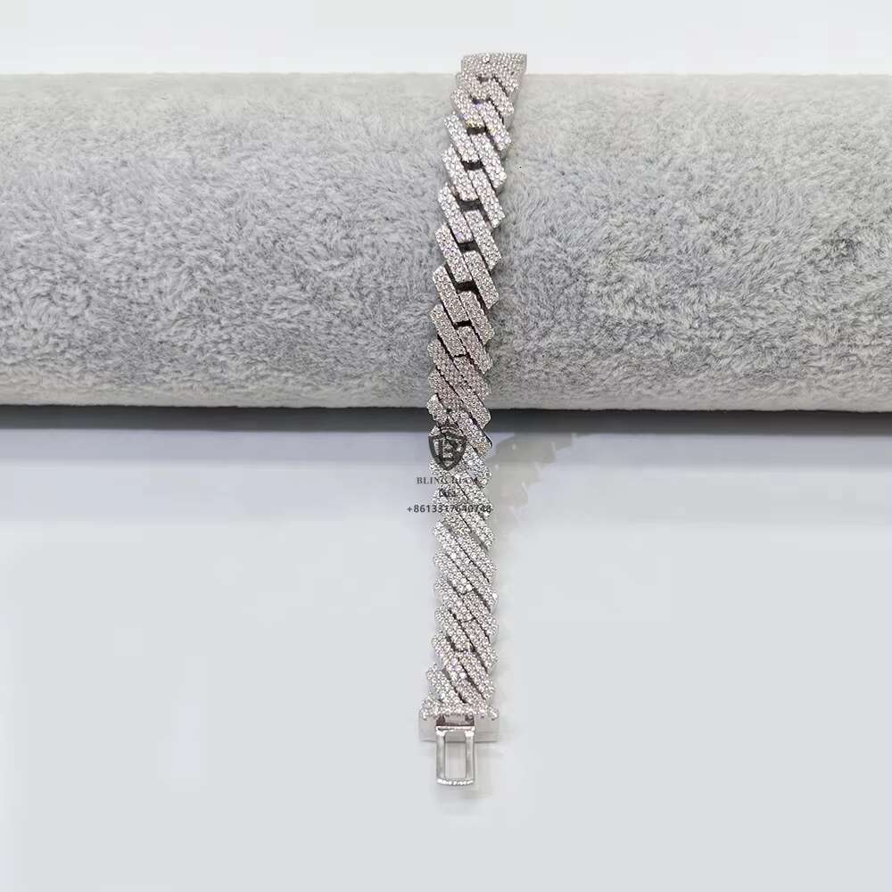 Wholesale Iced Out Jewelry GRA Certificate 7inch 8inch Hip Hop Mens Moissanite 10mm Silver Cuban Bracelet
