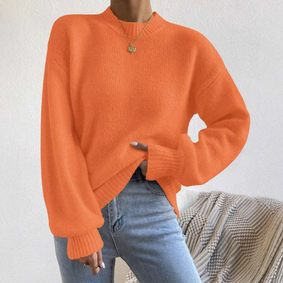 European and American Style Cross-Border Independent Station Autumn Winter New Solid Color Half Turtleneck Casual Pullover Sweater Women Long Sleeve K