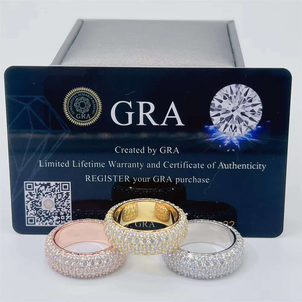 Luxury Personalized Factory High Quality Hip Hop Vvs Moissanite 5 Rows 925 Silver Mens Eternity Ring Band for Men Women