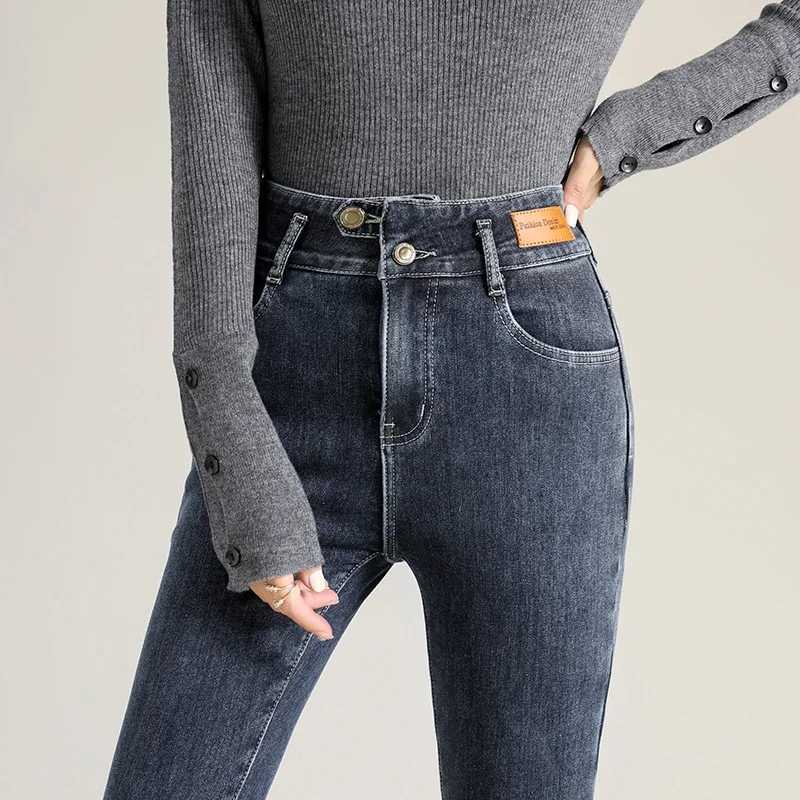 Winter Warm Womens Fleece Jeans Skinny Vintage High Waist Belly Pencil Pants Soft Velvet Fashion Korean Stretch Thicken Jeans C251110