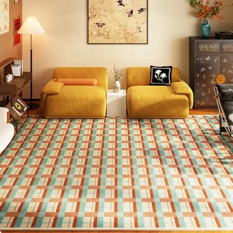 Retro Luxury Rugs for Bedroom Thick Plush Bedside Rug Large Area Living Room Decoration Checkerboard Carpet Home Fluffy Soft Mat Y251110