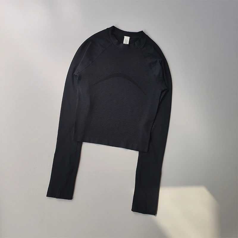 New sports long sleeved womens round neck quick drying running training Pilates fitness tops yoga clothesXJ250410