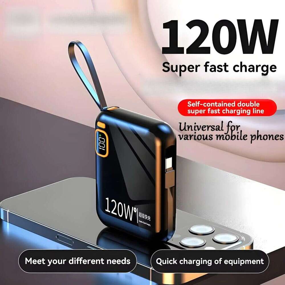 50000mAh Power Bank 120w Detachable Usb To Type C Cable Two-way Fast Charger Mini Powerbank For Iphone Xiaomi Samsung