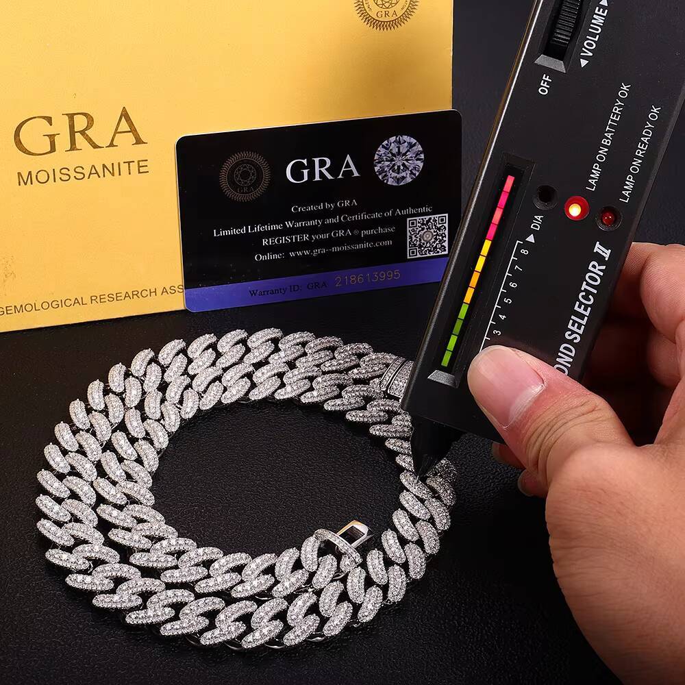 Custom Vvs Moissanite Cuban Link Necklace Iced Out Hip Hop Style White Gold 925 Silver Cuban Chain Fine Men Jewelry