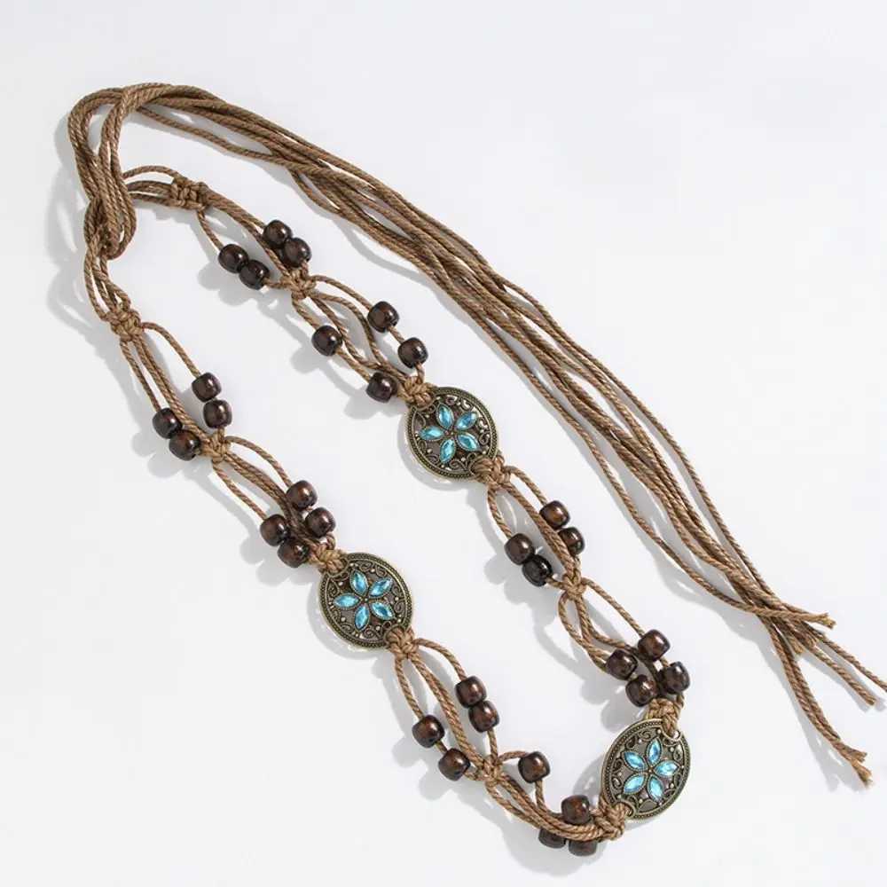 Bohen woven waist chain fashionable retro dress leather tassel belt body belt ethnic style waist rope X250410