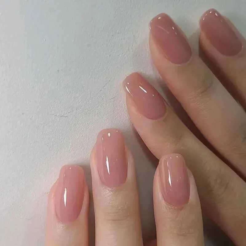 24 short French solid minimalist nails with jelly gel and nail files W250410
