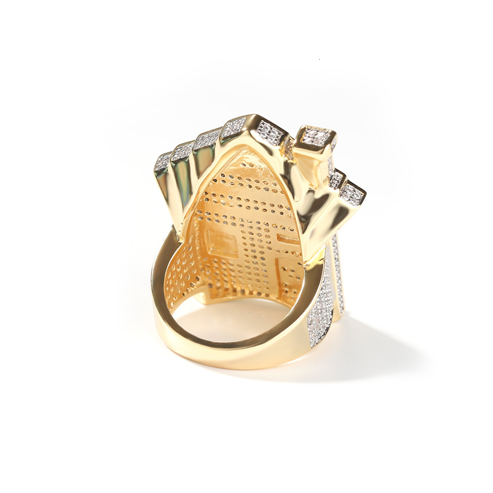Fine Quality Trendy Niche House Finger Ring For Men Hip Hop 14k Real Gold Plated Full Iced Out Cubic Zirconia Rapper Mens Shiny Punk Rock Rings Bijoux