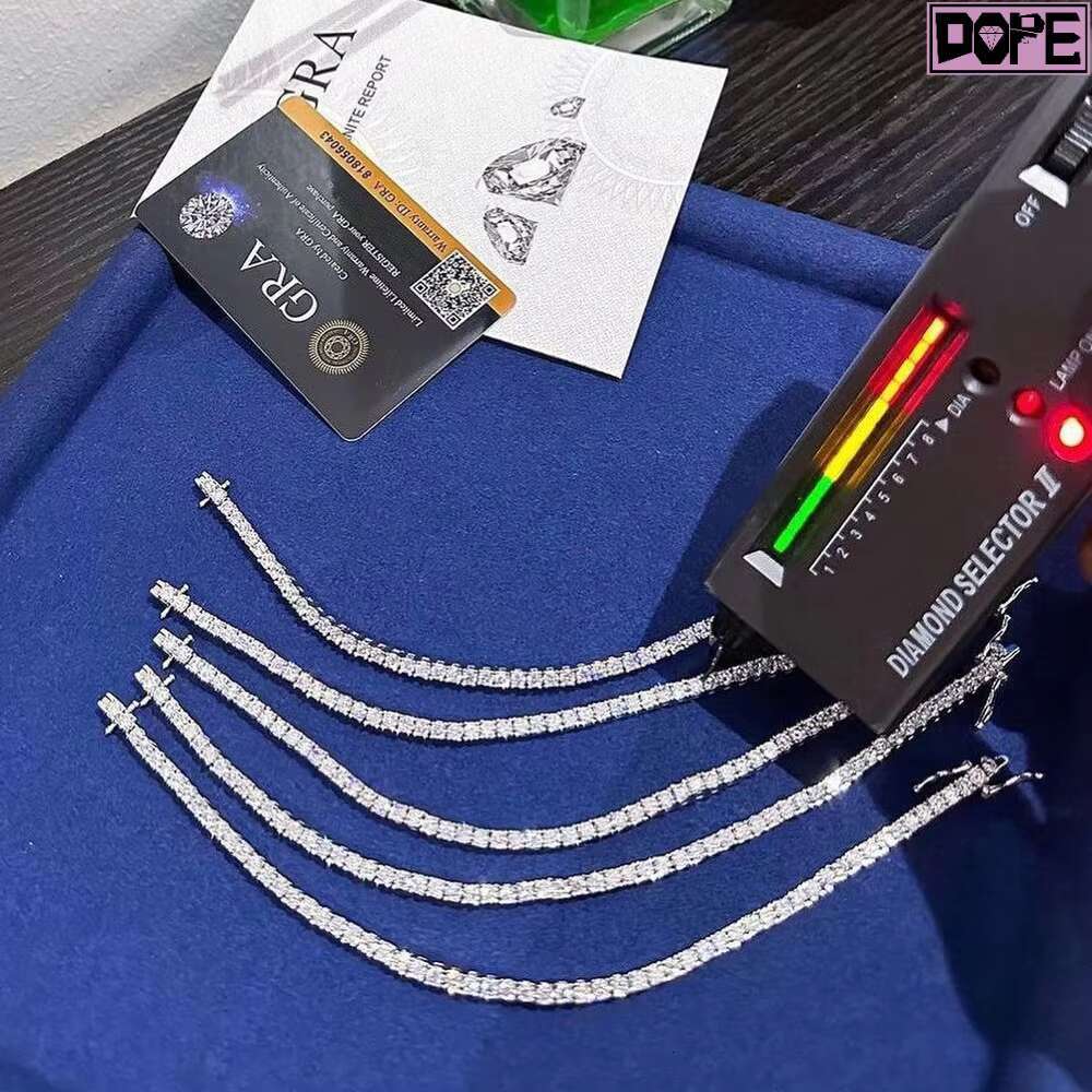 Hip Hop Moissanite Tennis Chain Bracelet Iced Out Gold Plated D VVS Moissanite S925 Tennis Bracelet