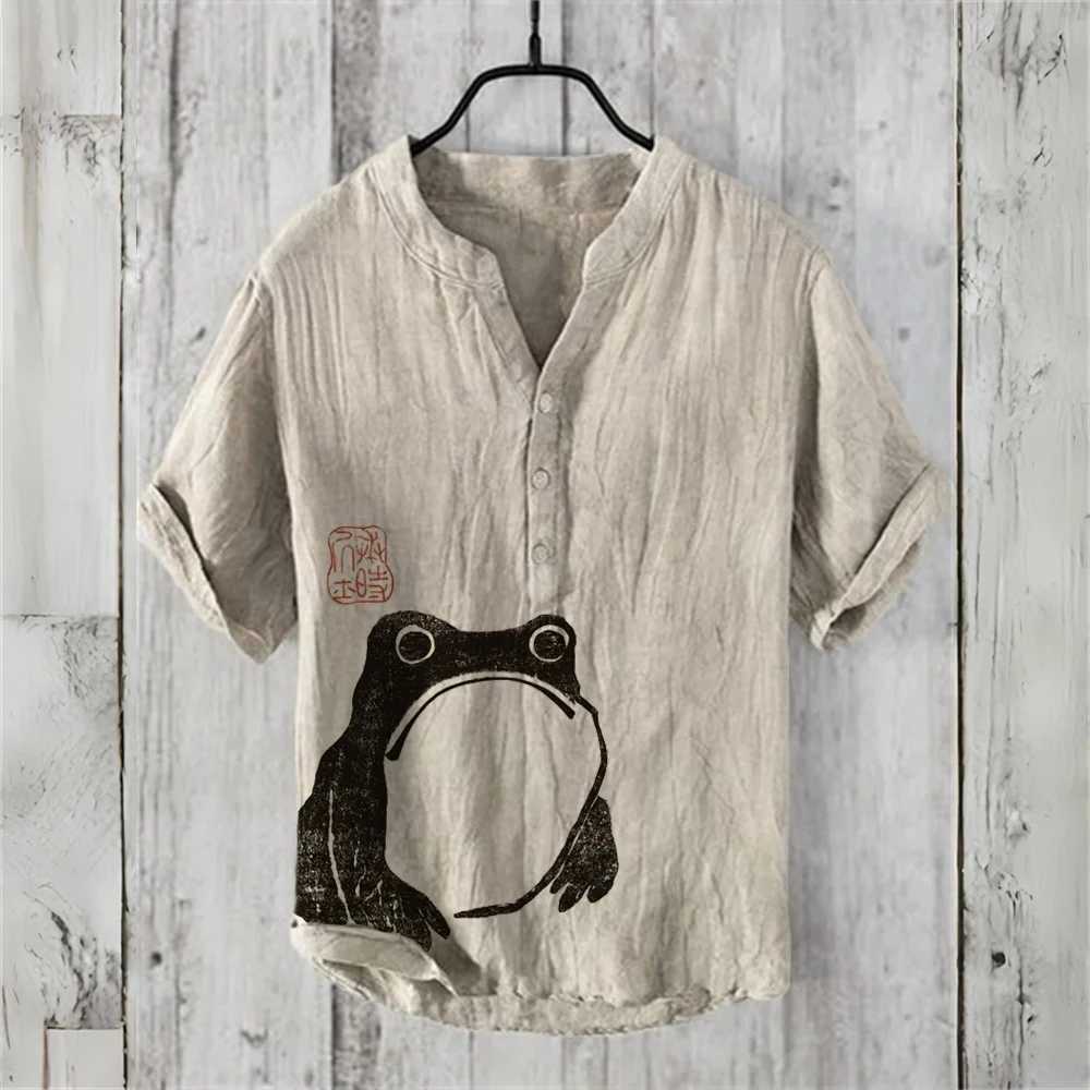 Mens short sleeved shirt imitating linen shirt hot selling casual Japanese retro Hawaiian vacation mens clothing X2504101