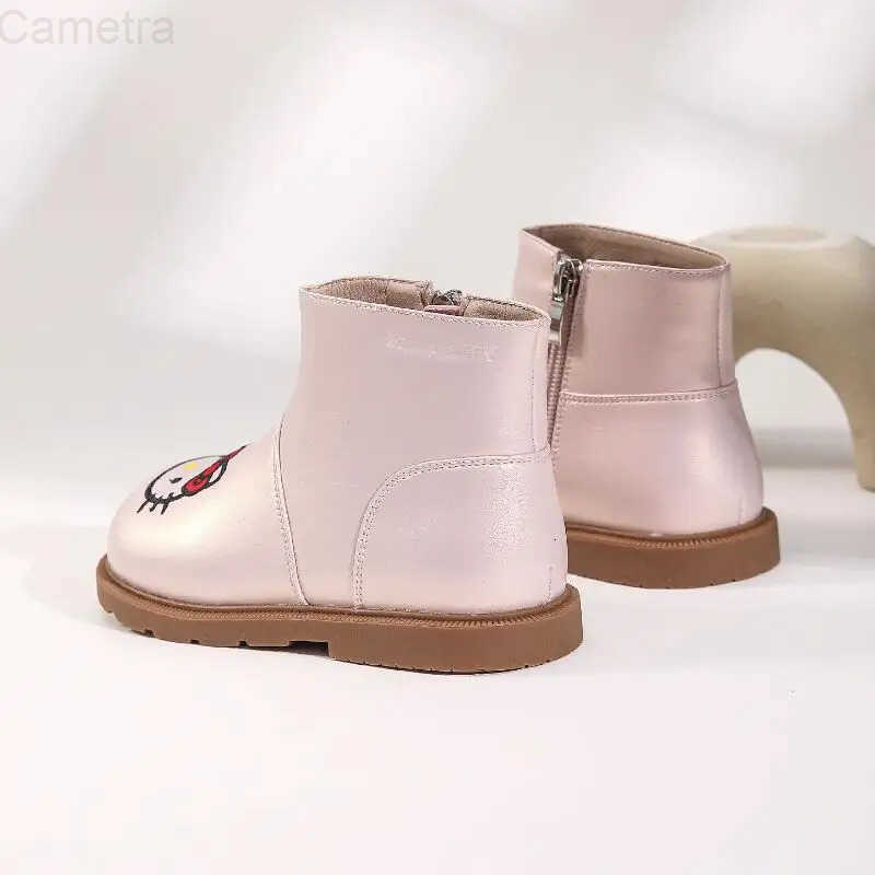 Sanrio Girl Hello Kitty Kawaii Lightweight Fashion Soft Sole Leather Boots Student Cartoon Winter Child Casual Shoes New Style H251110