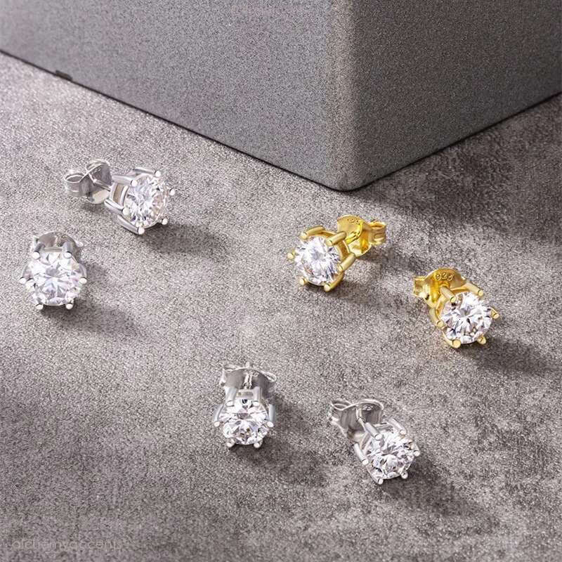 Classic Fashion 0.6CT-1CT Round Shiny Moissanite Sterg Sier Gold Plated Earrings Studs for Men Women Nice Gift