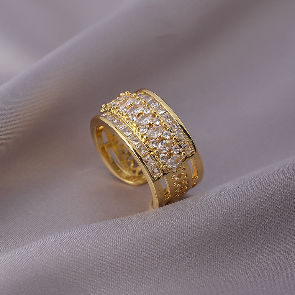 Cross Border European And American Full Fashion Ring Diamond Multi-layer Women's Open Ring Minimalist Luxury High-end Designer Ring Index Finger