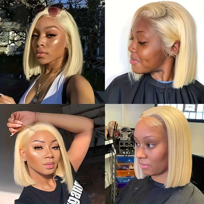 613 Blonde Short Bob Human 13X4 HD Lace Front 10A Brazilian Straight 180% Density Pre-Plucked Natural Hairline With - Unisex Wigs For Women & Men, All