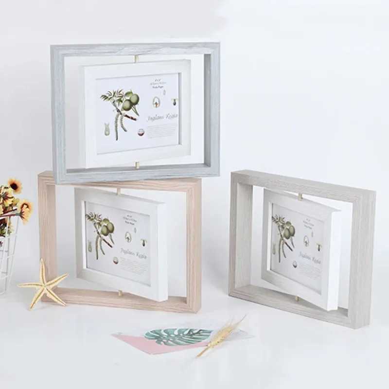 Creative wooden double-sided rotating desktop display photo frame L251110 H260306