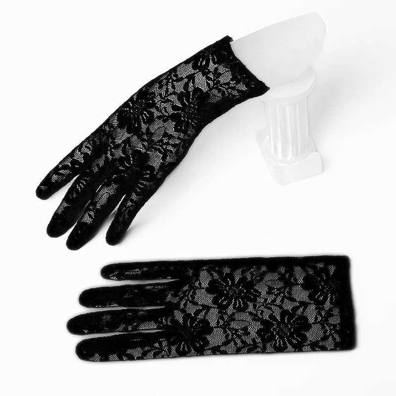 Women Floral Lace White Short Gloves Full Finger Wrist Length Solid Bridal Wedding Vintage Crocheted Sunscreen Mittens L2511101