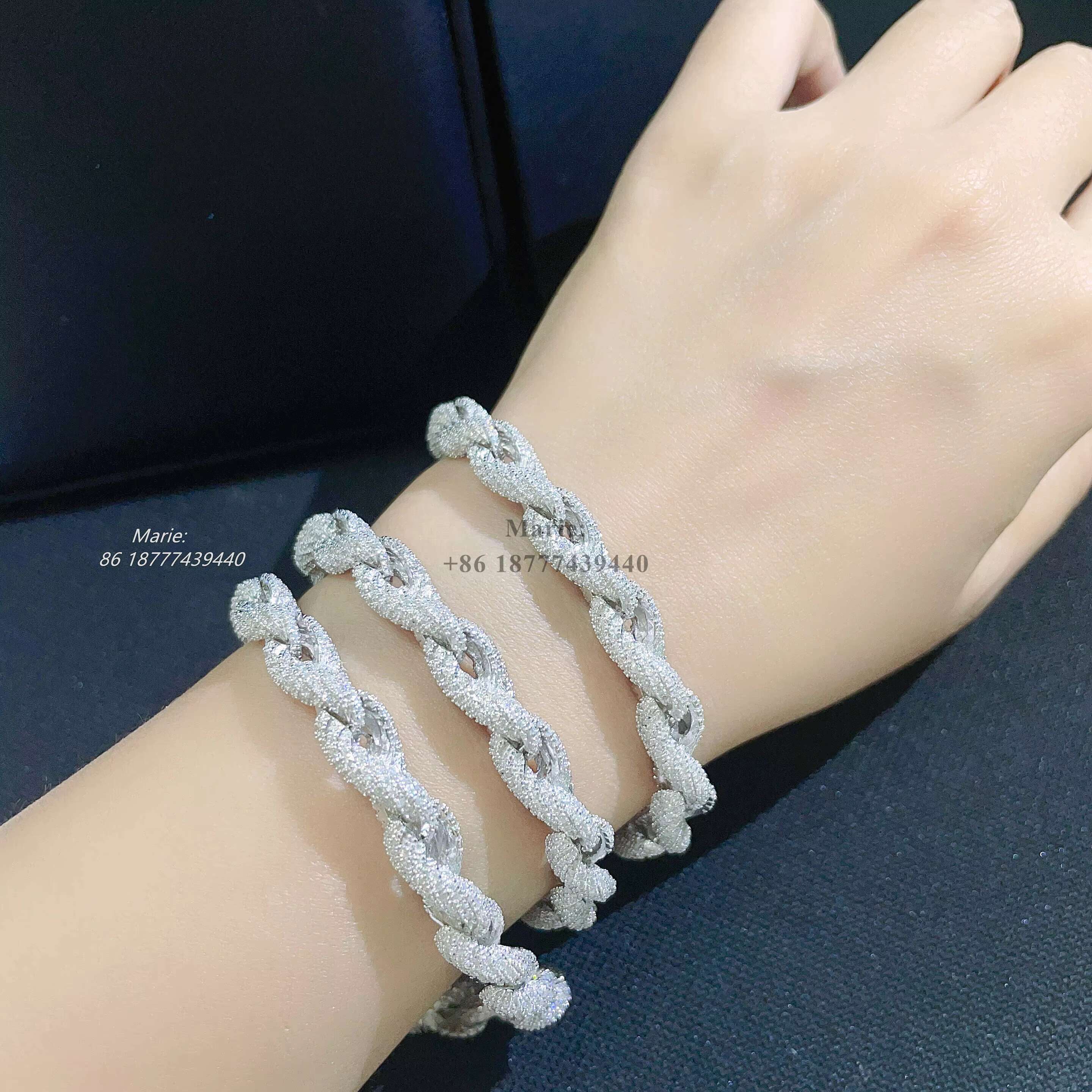 Drop Shipping White Gold 925 Sterling Silver Micro Pave Vvs Moissanite Diamond Rope Chain Necklace