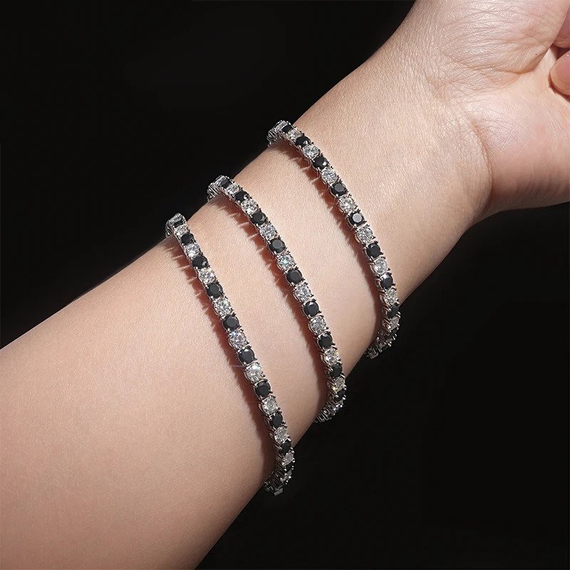 EWYA GRA Certified Real 3/4/5/6.5MM Black White Full Tennis Bracelet for Men Women Original 925 Silver Link Bracelets 250408