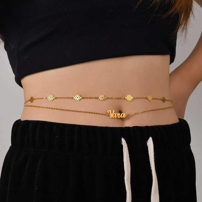 Custi Trendy Stainless Steel Name Waist Chain Flower Pattern Fem Personalized Hip Hop Summer Sexy Body Chain Jewelry X250410