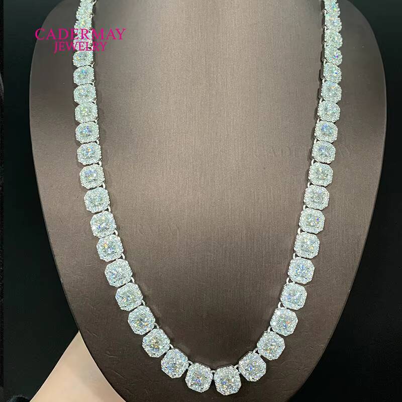 Hiphop Rock Candy Moissanite Chain Micro Clustered Tennis Chain 10mm/12mm 925Silver Iced Out VVS Square Moissanite Necklace