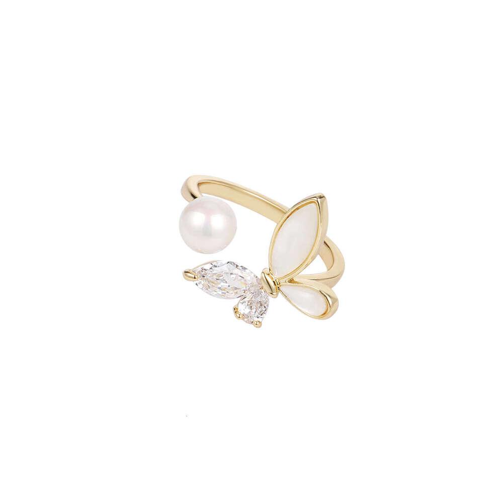 DHcollections High-end Personality Exaggerated Exquisite Butterfly Pearl Zircon Open for Women Light Luxury Fashion Versatile Index Finger Ring